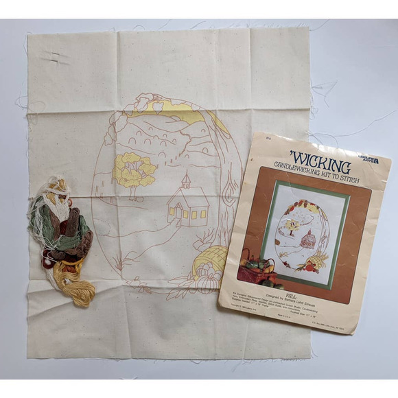 Vintage Candlewicking Embroidery Kit "Fall" Autumn Scene from Leisure Arts 1983 - Picture 2 of 6
